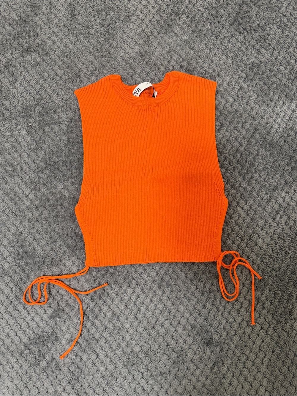 Zara Orange Ribbed Knit Crop Top with Side Ties